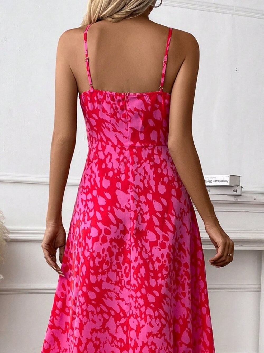 Multicolor Casual Women's Allover Print Tie Front Split Thigh Cami Dress - Picture 2 of 6